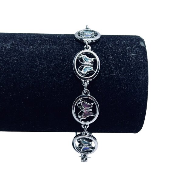 Silver Tone With Enamel Butterfly Links Bracelet (5567) - Picture 3 of 9